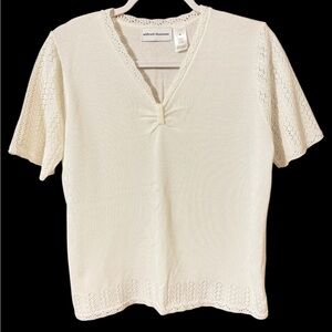 Alfred Dunner Ivory Knit Sweater with Lace Accents